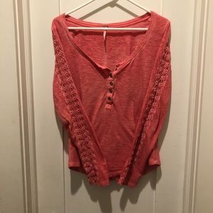 Free People Henley with sleeve detail M